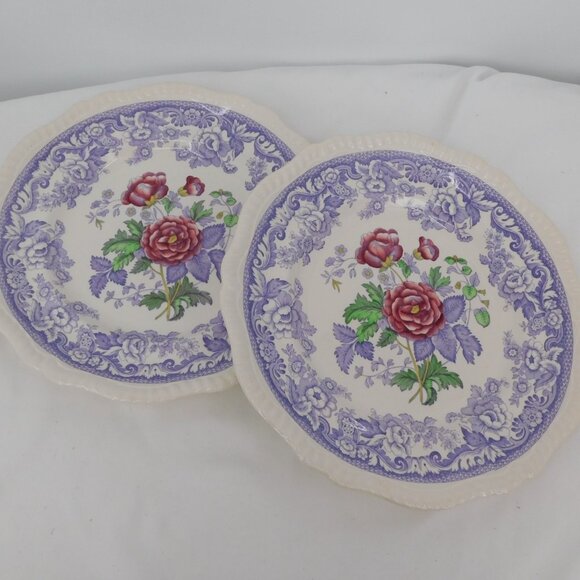 Lot of 2 Spode Mayflower Dinner Plate 10.5" dia Gadroon Edge Bone China Vintage - Picture 1 of 9